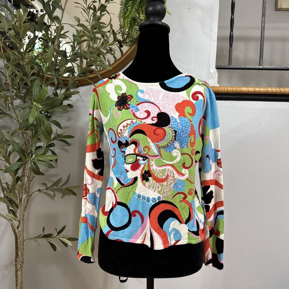 Boho Chic Early 2000 60’s & 70’s Abstract Shirt Art To Wear Sz Medium Maximalist